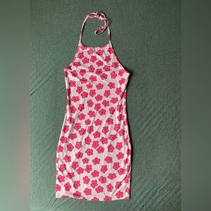 Shein pink floral halter dress